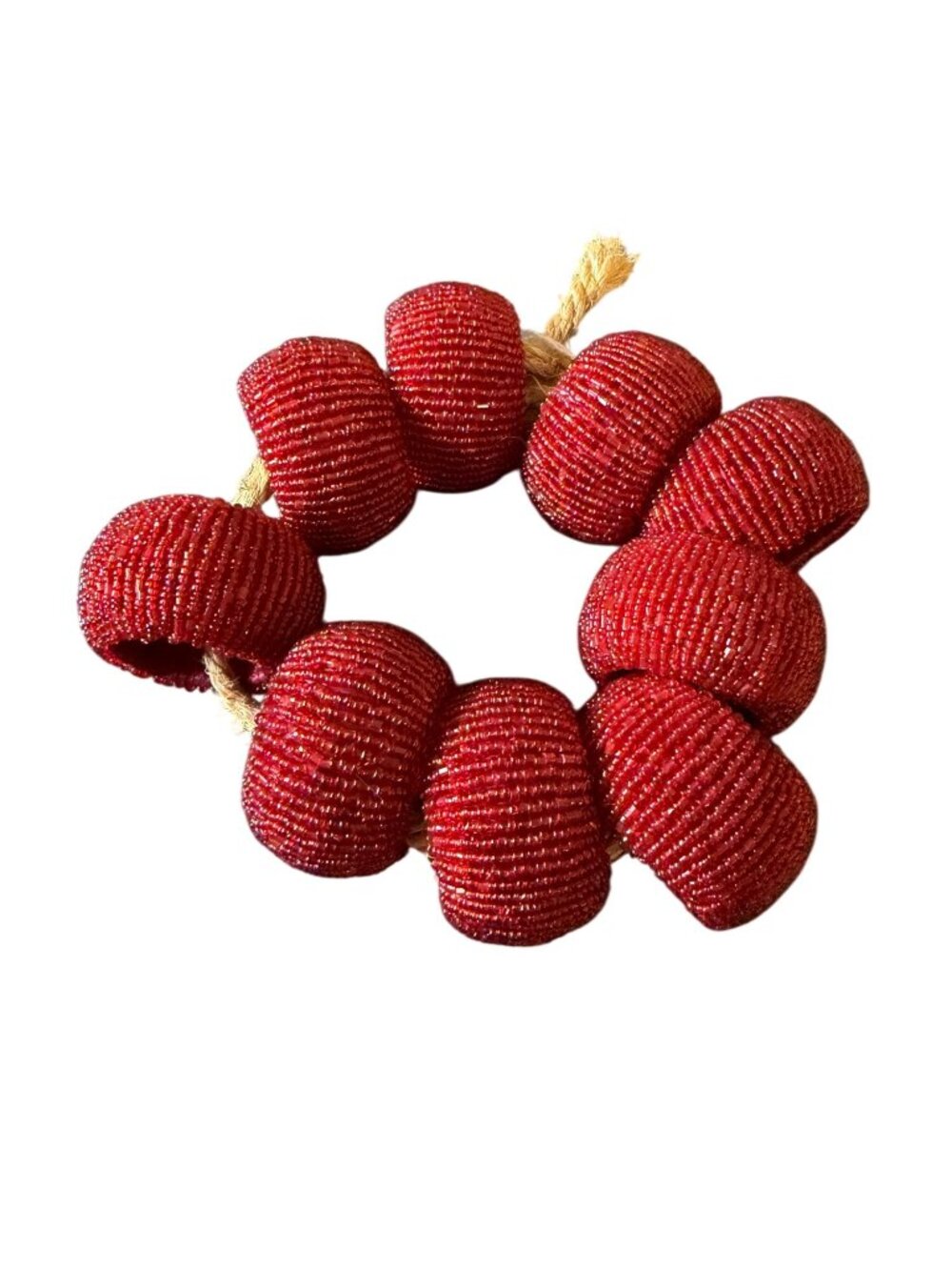 Vintage Handmade Red Beaded Decorative Napkin Rings - Set Of 9 - Picture 3 of 3